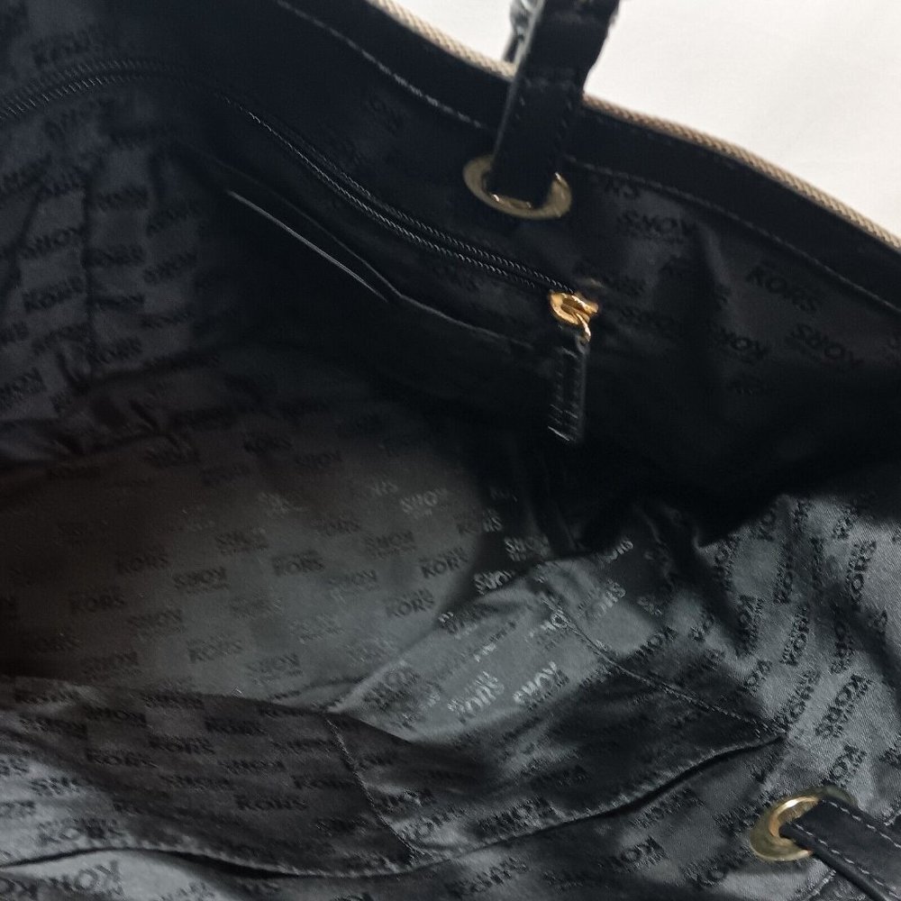 MICHAEL KORS Jet Set Signature Grab Bag Tote Tan/Black Jacquard and Leather - Picture 12 of 12